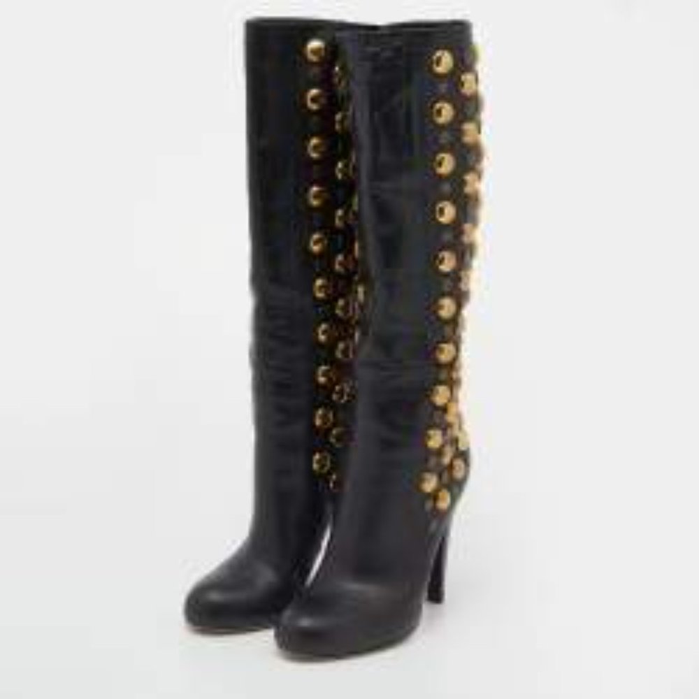 GUCCI Leather Studded Accents Boots - Picture 2 of 6
